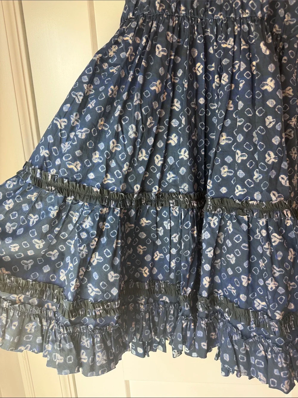 Ulla Johnson Navy Floral Ruffle Tiered Mini Dress
